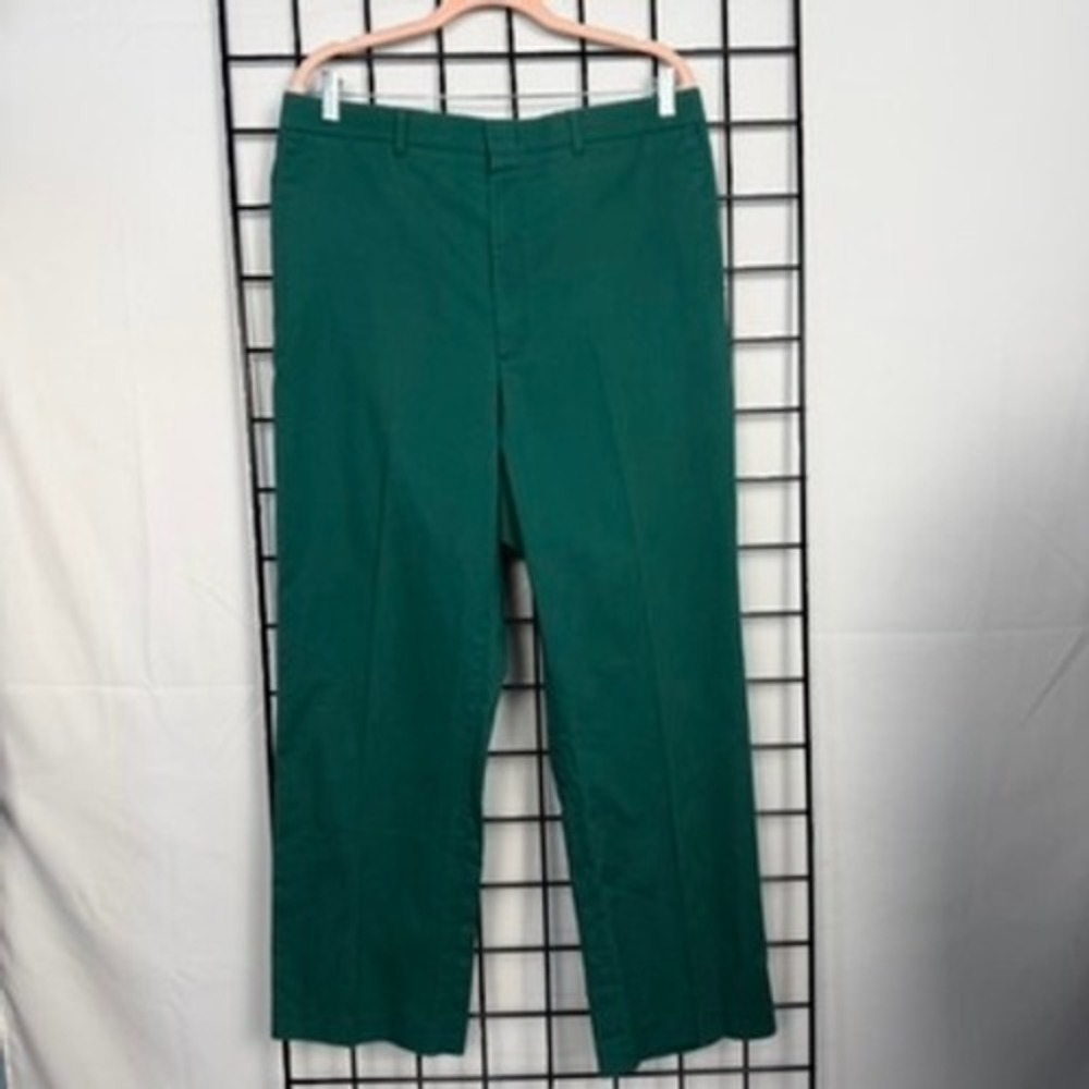 Vintage Haggar Dress Pants Mens 36x29 Green Straight Leg Flat Front Golf Chinos